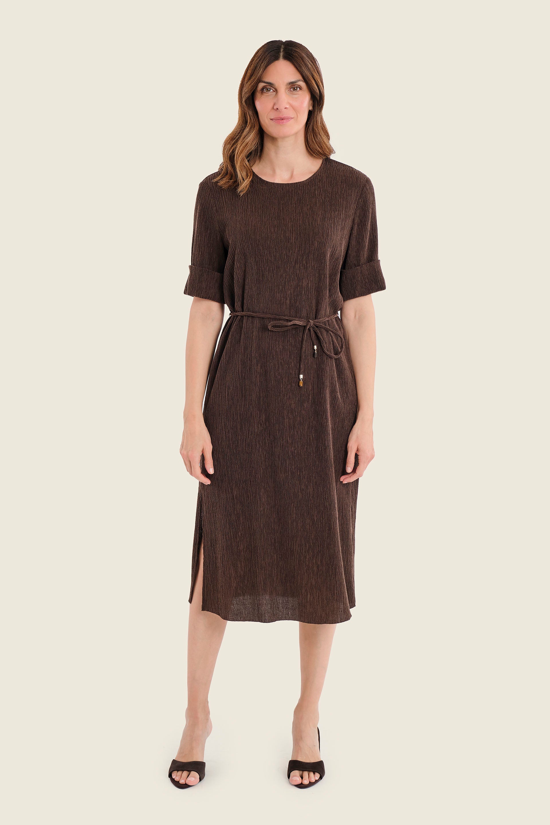 Midikleid mit Tunnelzug in der Taille, Pflaumenbraun