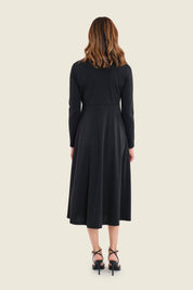 Midikleid mit V-Ausschnitt und Knotendetail, Schwarz