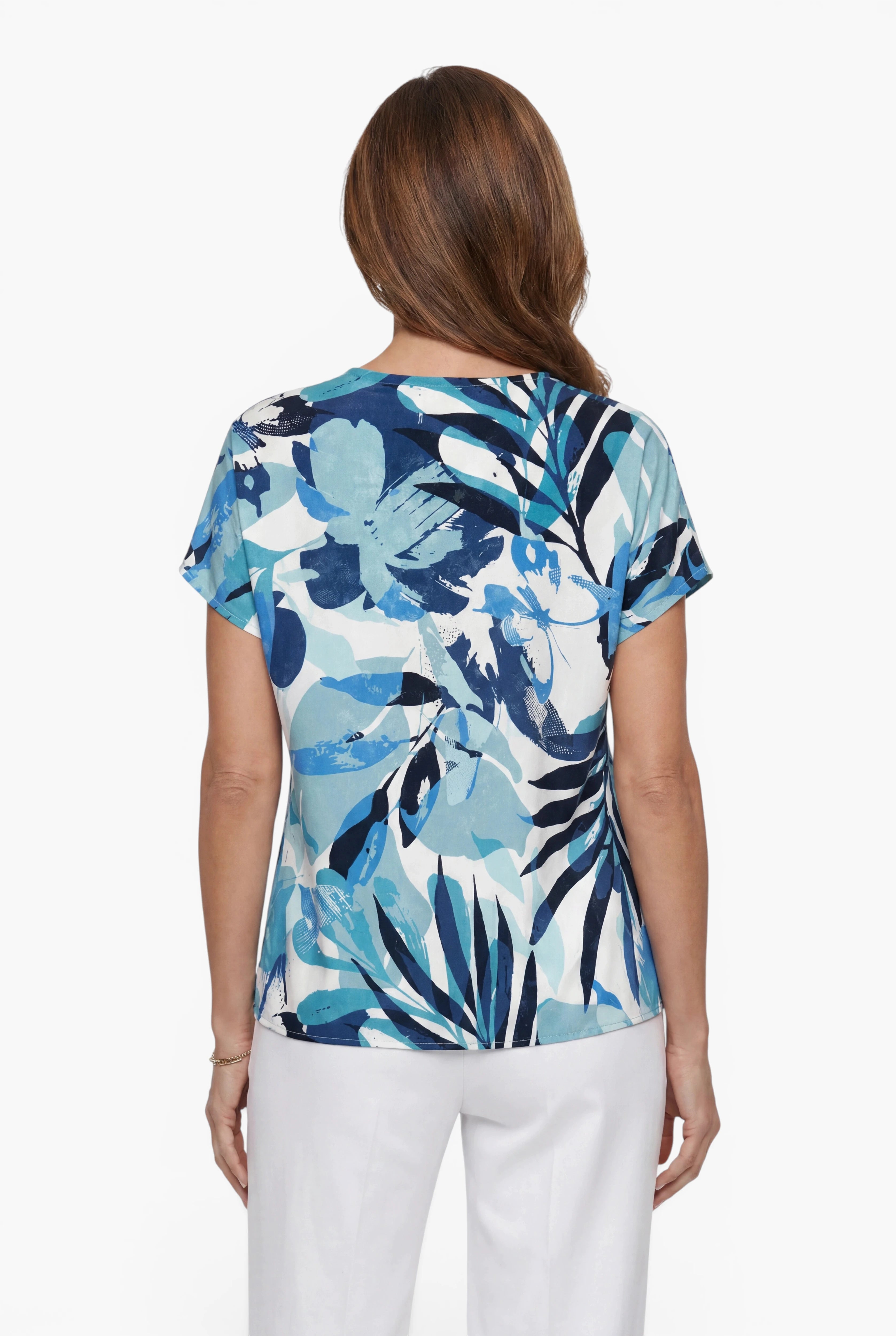 Bluse aus Viskose mit tropischem Print und Falten